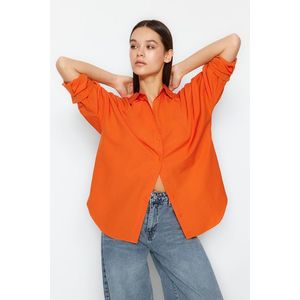 Trendyol Orange Cotton Oversize Wide Fit Woven Shirt obraz
