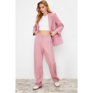 Trendyol Limited Edition Light Pink Straight/Straight Fit Pleated Woven Trousers obraz