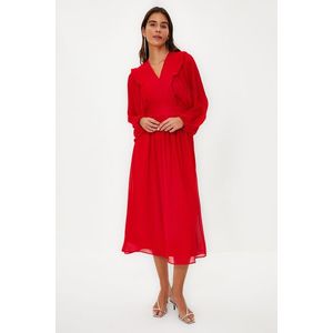 Trendyol Red Minimal Patterned Chiffon Lined Woven Dress obraz