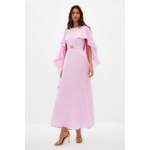Trendyol lila páskované plášťové detaily elegantní tkané večerní šaty obraz