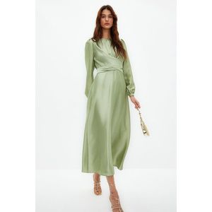 Trendyol Light Green Cross Tie Detailed Satin Look Evening Dress obraz