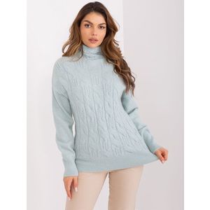 Lehký mátový pletený svetr s rolákem obraz