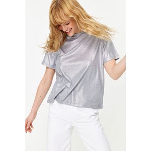 Trendyol Silver Foil Printed Regular/Regular Fit Knitted Blouse obraz
