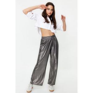 Trendyol Anthracite Foil Printed Wide Leg/Wide Cut Stretchy Knitted Trousers obraz