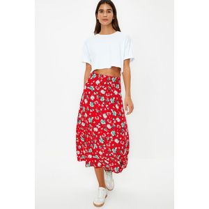 Trendyol Red Floral Pattern Viscose Fabric Midi Woven Skirt obraz