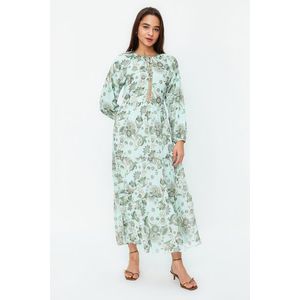 Trendyol Green Gold Brode Detail Woven Lined Chiffon Floral Dress obraz