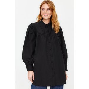 Trendyol Black Collar Detail Comfortable Cut Cotton Woven Shirt obraz