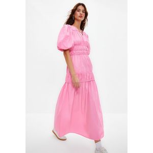 Trendyol Pink Gathered Detailed Long Woven Dress obraz