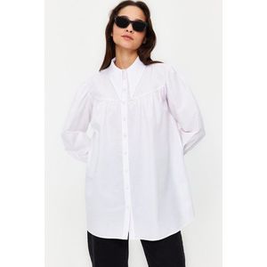 Trendyol Ecru Collar Detailed Comfy Cut Cotton Woven Shirt obraz