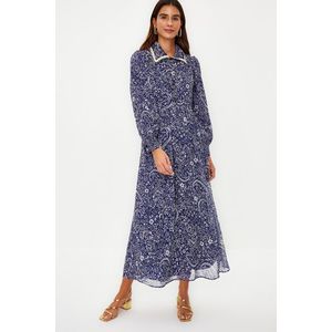 Trendyol Blue Floral Collar Detailed Lined Chiffon Woven Dress obraz