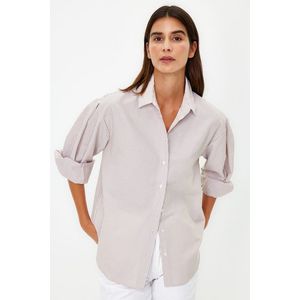 Trendyol Beige Basic Striped Oversize Wide Fit Woven Shirt obraz