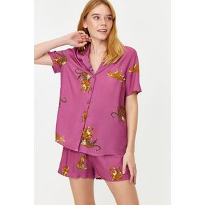 Trendyol Pale Pink Animal Pattern Viscose Shirt-Short Woven Pajamas Set obraz