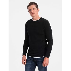 Ombre Men's cotton sweater with round neckline - black obraz