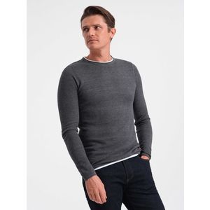 Ombre Men's cotton sweater with round neckline - graphite melange obraz