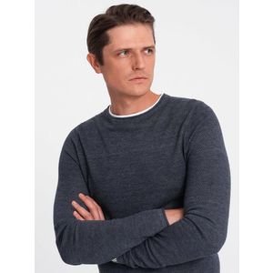 Ombre Men's cotton sweater with round neckline - navy blue melange obraz
