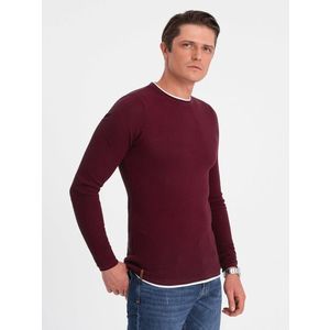 Ombre Men's cotton sweater with round neckline - maroon obraz