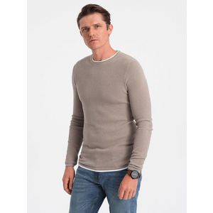 Ombre Men's cotton sweater with round neckline - cold beige obraz
