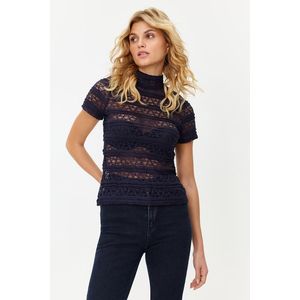 Trendyol Navy Blue Lace Regular/Normal Pattern High Collar Knitted Blouse obraz
