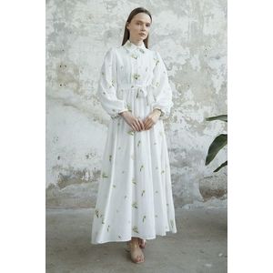 Lněné šaty s květinovou výšivkou InStyle - bílé obraz