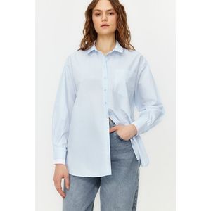 Trendyol Light Blue Double Cuffed Oversize/Wide Fit Woven Shirt obraz