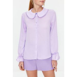 Trendyol Lilac Baby Collar Pompom Detailed Regular Normal Fit Woven Shirt obraz