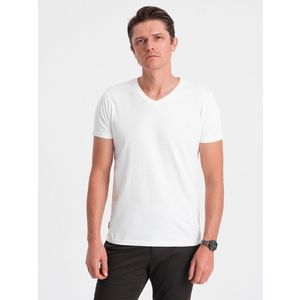 Ombre BASIC men's classic cotton T-shirt with a crew neckline - white obraz