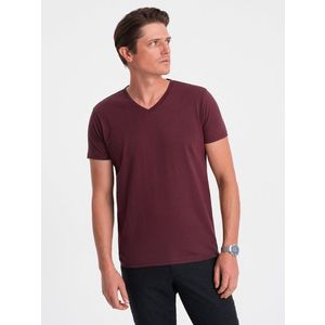 Ombre BASIC men's classic cotton T-shirt with a crew neckline - maroon obraz