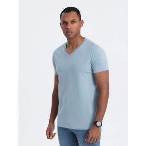 Ombre BASIC men's classic cotton T-shirt with a crew neckline - denim obraz