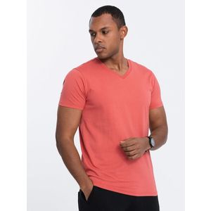 Ombre BASIC men's classic cotton T-shirt with a crew neckline - pink obraz