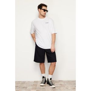 Trendyol White Oversize/Wide Cut Crew Neck Text Printed 100% Cotton T-Shirt obraz