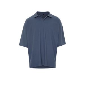 Trendyol Indigo Limited Edition Oversize Textured Anti-Wrinkle Ottoman Polo Neck T-Shirt obraz