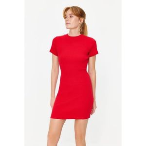 Trendyol Red Body Fitted Short Sleeve Crew Neck Mini Ribbed Stretchy Knitted Pencil Dress obraz