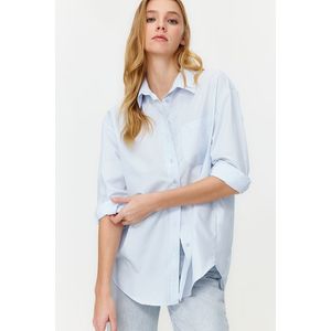 Trendyol Blue Wide Fit Oversize Cotton Woven Shirt obraz