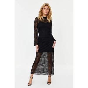 Trendyol Black Lace Stand Collar Bodycone/Fitted Stretch Knitted Maxi Dress obraz