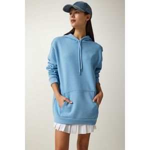 Happiness İstanbul Women's Light Blue Printed Hooded Sweatshirt obraz