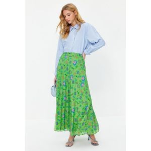 Trendyol zelená plisovaná sukně s květinovým vzorem z podšitého šifonu obraz