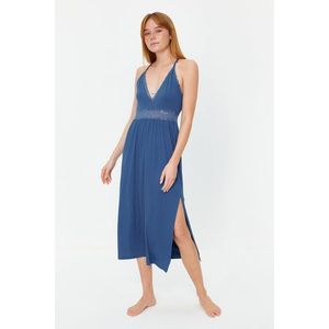 Trendyol Blue Lace and Back Detailed Slit String Strap Knitted Nightdress obraz