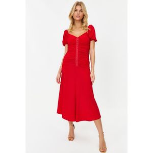 Trendyol červené elegantní večerní šaty s přiléhavými pletenými ramínky obraz