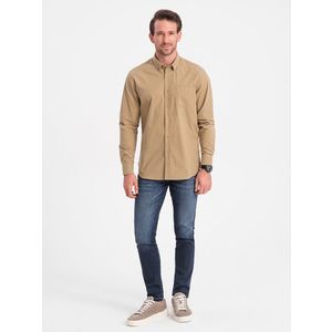Ombre Men's REGILAR FIT cotton shirt with pocket - light brown obraz