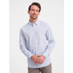 Ombre Men's REGULAR FIT cotton shirt with vertical stripes - blue and white OM-SHOS obraz