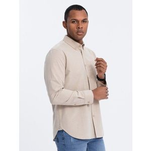 Ombre Men's REGILAR FIT cotton shirt with pocket - beige obraz