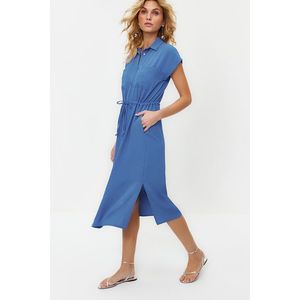 Trendyol Dark Blue Gathered Waist Pocket Detailed Aerobin Midi Woven Dress obraz