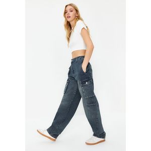 Trendyol Blue High Waist Skater Jeans with Cargo Pocket obraz