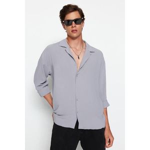 Trendyol Gray Oversize Fit Wide Collar Summer Linen Look Shirt obraz