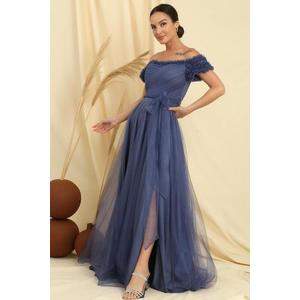 By Saygı Frilly Belted Collar And Sleeves Lined Long Tulle Dress obraz