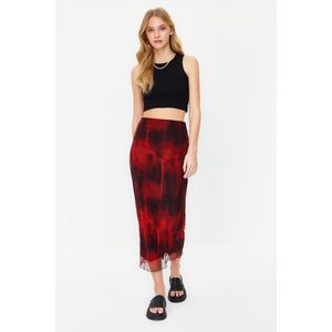 Trendyol Red Printed Wrinkled Look Elastic Waist Lined Tulle Maxi Stretch Knitted Skirt obraz
