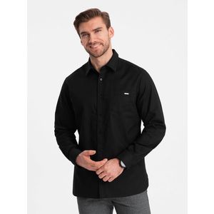 Ombre Men's cotton shirt with pocket REGULAR FIT - black obraz