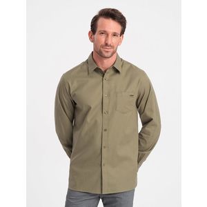 Ombre Men's cotton shirt with pocket REGULAR FIT - olive obraz