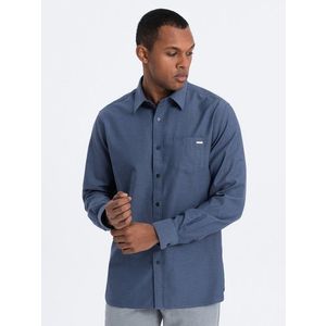 Ombre Men's cotton shirt with pocket REGULAR FIT - blue obraz