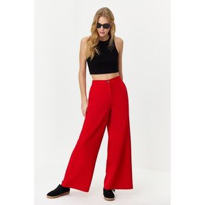 Trendyol Red Wide Leg Woven Trousers with Side Buttons obraz